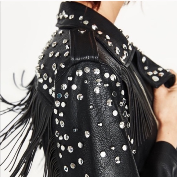 Zara Jackets & Coats Zara Faux Leather Jacket With Fringes And